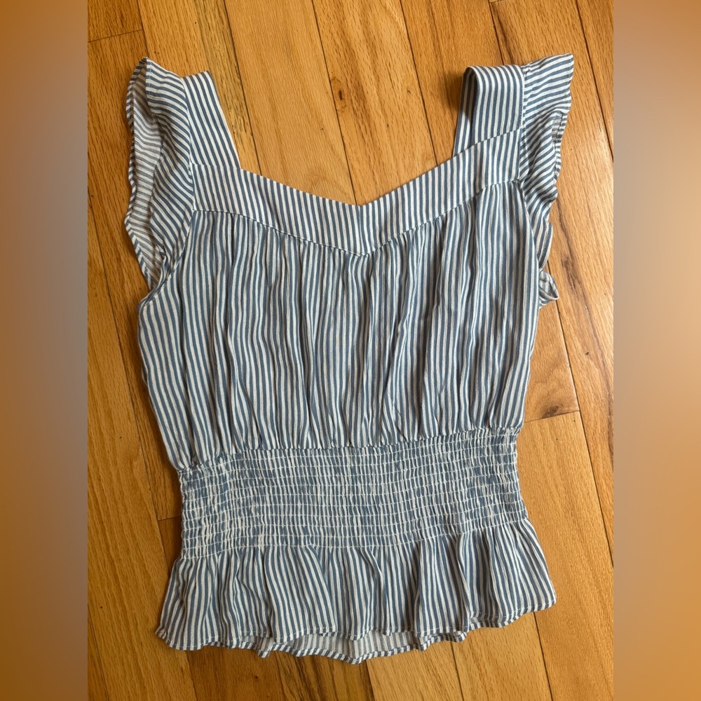Market & Spruce Blue and White Ruffle Tank Top